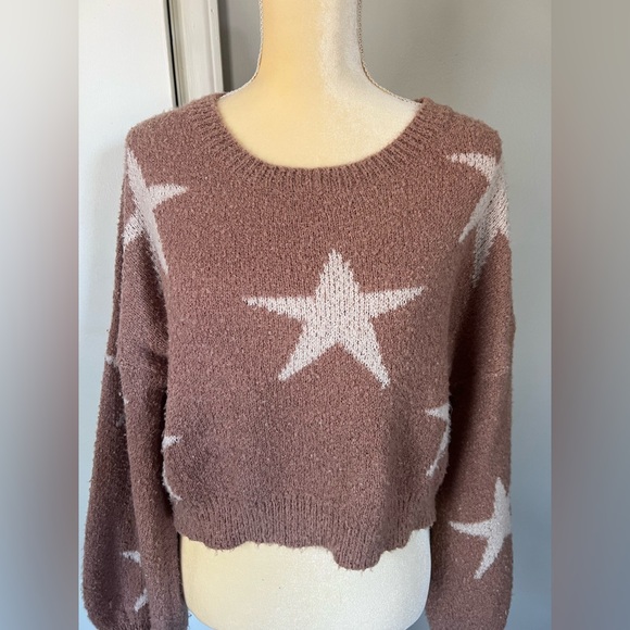 Altar’d State Woman’s Rose Pink White Star Super Soft & Cozy Cropped Sweater S - Picture 2 of 11